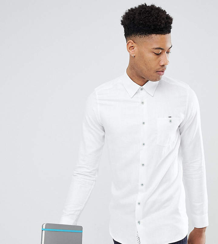 TALL – Schmales, elegantes Hemd aus weißem Leinen