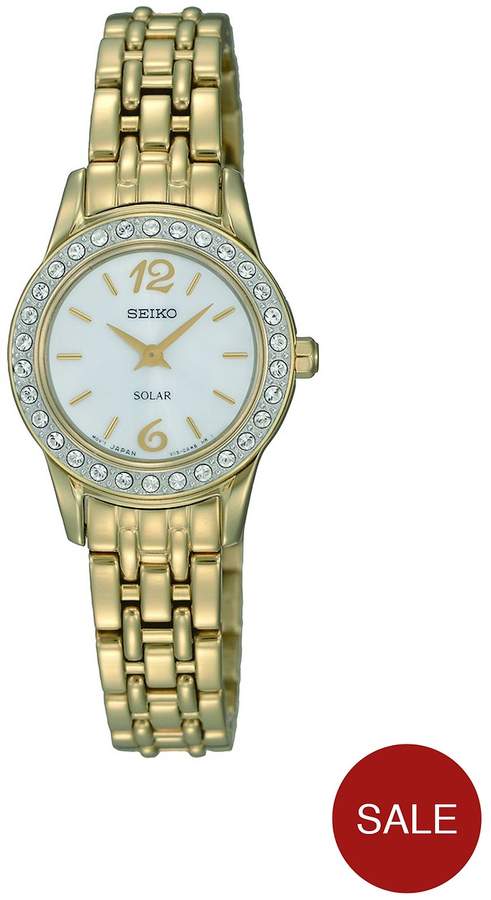 Gold Tone Bracelet Embellished Case Ladies Watch