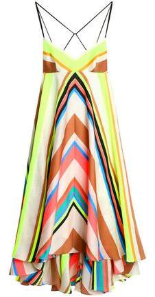 Asymmetric Striped-Jacquard Midi Dress