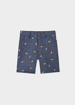 Boys' 8 + Years Navy Embroidered 'Bicycle' Cotton Shorts