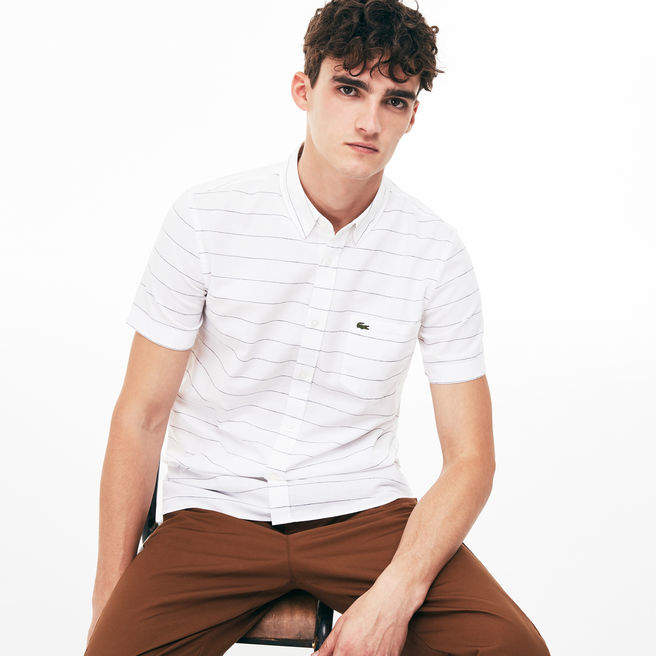 Slim Fit Herren-Hemd aus Oxford-Baumwolle und Leinen mit Streifen