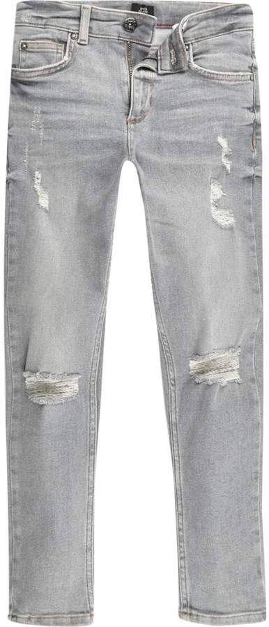 Boys Grey ripped Sid skinny jeans