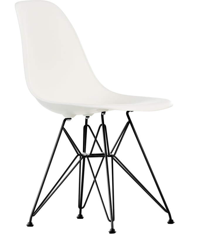 Eames Plastic Side Chair DSR (H 43 cm), pulverbeschichtet / Weiß, Filzgleiter schwarz (Hartboden)