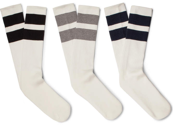 Three-Pack Striped Cotton-Blend Socks