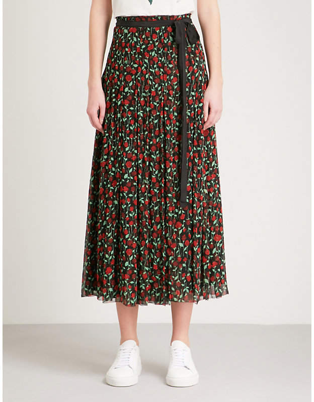 Floral-print chiffon skirt