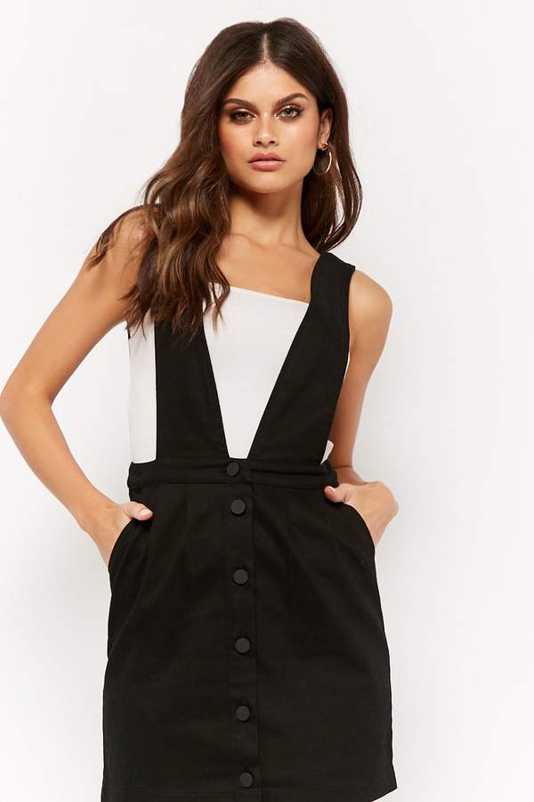 Button-Front Denim Overall Skirt