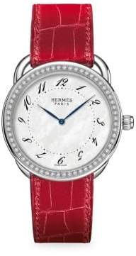 Hermes Watches Arceau Diamond, Stainless Steel & Alligator Strap Watch