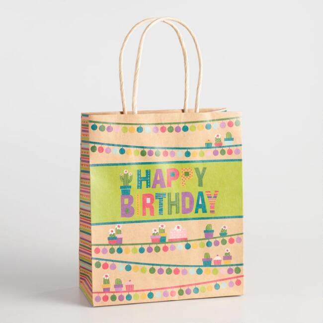 Medium Birthday Cactus Kraft Gift Bags Set of 2