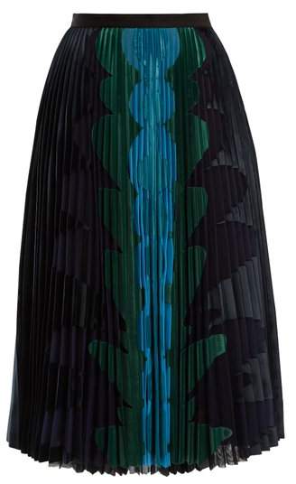 Suzette graphic-appliqué pleated-tulle midi skirt