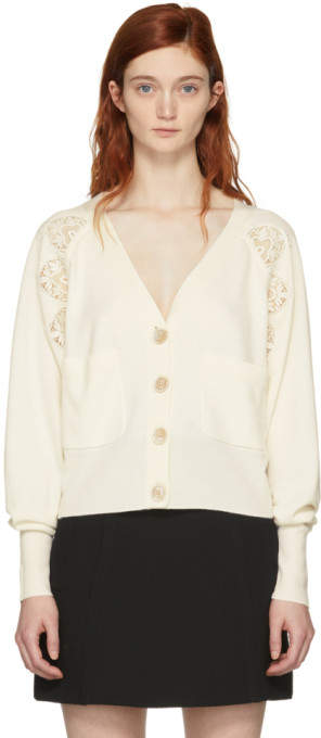 Off-white Lace-trimmed Cardigan