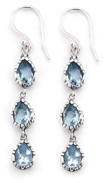 Samuel B Jewelry Sterling Silver Triple Teardrop Blue Topaz Earrings