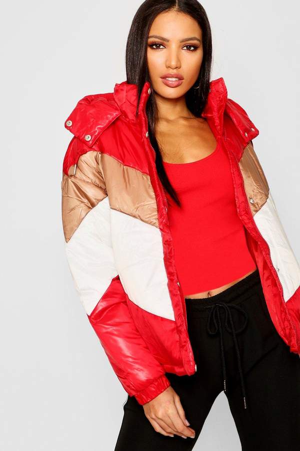 Panelled Cire Puffer Jacket