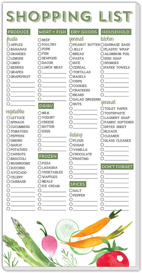 Vegetable 'Shopping List' Vertical List Notepad