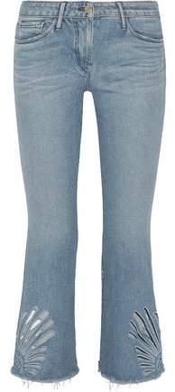 Cropped Cutout High-Rise Bootcut Jeans