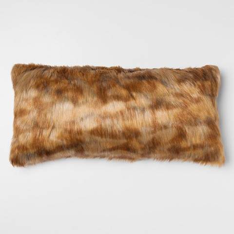 Faux Fur Lumbar Pillow - Brown