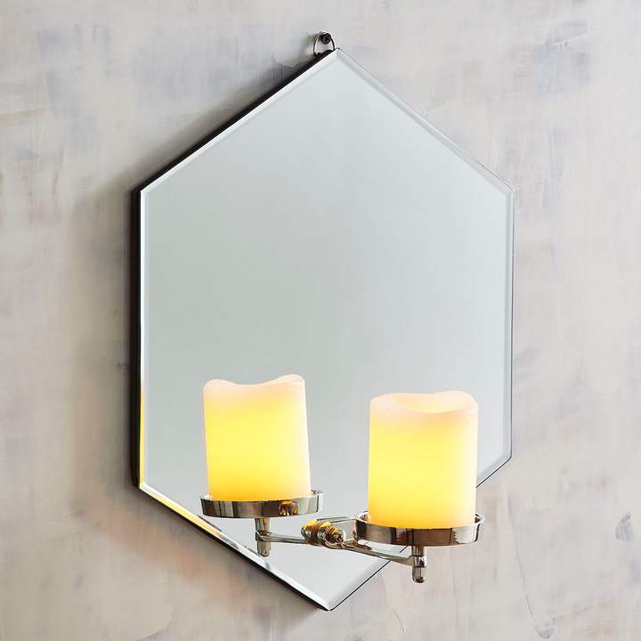 Mirrored Hexagonal Candle Holder Wall Sconce
