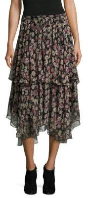 Floral Silk Tiered Skirt