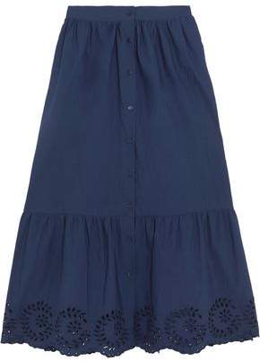 Clem Broderie Anglaise-Trimmed Ruffled Cotton-Poplin Midi Skirt
