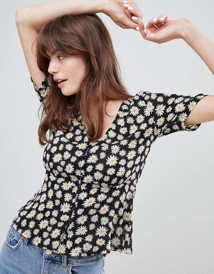 Daisy Print Button Front Blouse