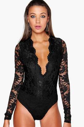 boohoo Tall Lace Long Sleeved Body