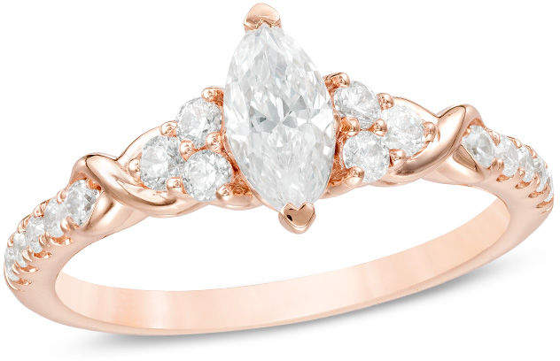 7/8 CT. T.W. Marquise Diamond Tri-Sides Twist Engagement Ring in 14K Rose Gold