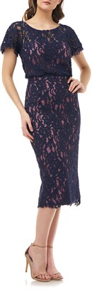 JS Collections Embroidered Lace Blouson Cocktail Dress JS Collections Embroidered Lace Blouson Cocktail Dress