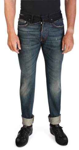 Men's Men's Slim Fit Cut and Sew Denim Jeans Pants Blue Black