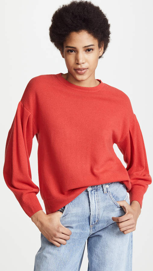 Pleated Cashmere Crew Sweater