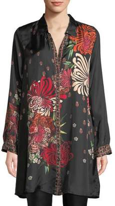 Johnny Was Carro Button-Front Floral-Print Tunic
