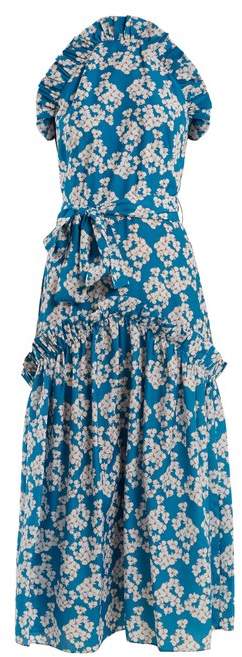 Buy BORGO DE NOR Dora Bouquet-print ruffle-trimmed crepe dress!