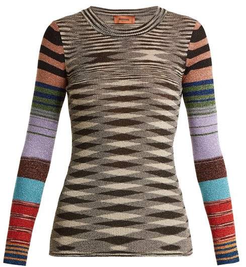 Contrast-sleeve geometric-pattern sweater