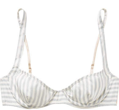 Striped Silk-satin Underwired Balconette Bra - Sky blue