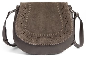 Vince Camuto Kirie Suede & Leather Crossbody Saddle Bag - Grey