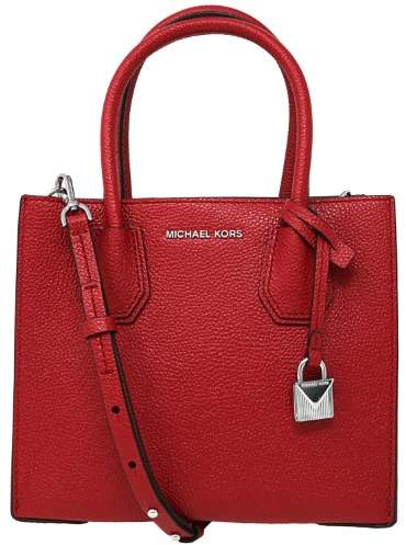 Michael Kors Women's Medium Mercer Bonded Leather Tote Shoulder Bag - Bright Red - BRIGHT RED - STYLE