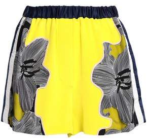Floral-Print Tulle-Paneled Silk-Crepe Shorts
