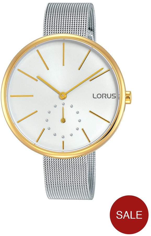 Womens Stainless Steel Two Tone Mesh Bracelet Watch With Oversized Dial