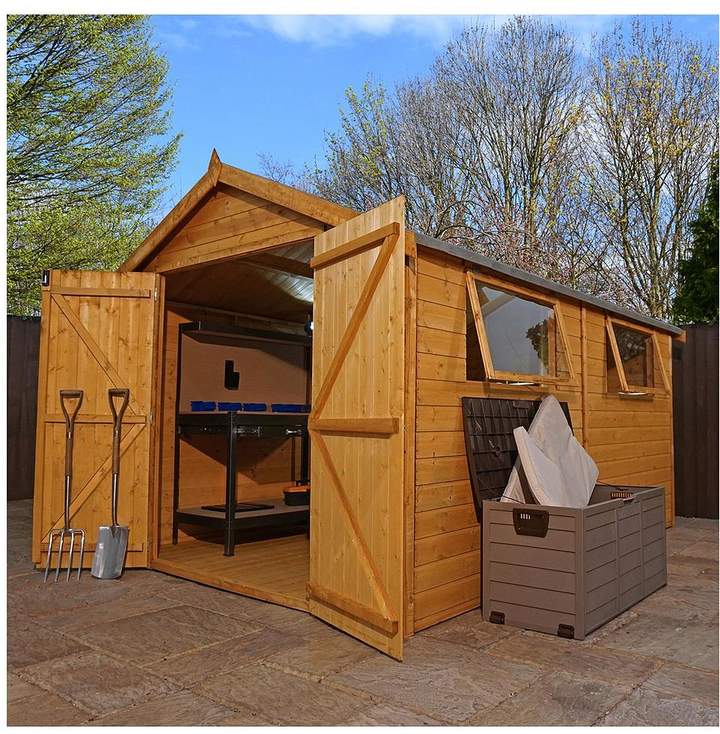 MERCIA 12 X 8 Ft Premium Shiplap Apex Workshop With 2 Windows, Double Doors And T&G Roof And Floor - Assembly Included