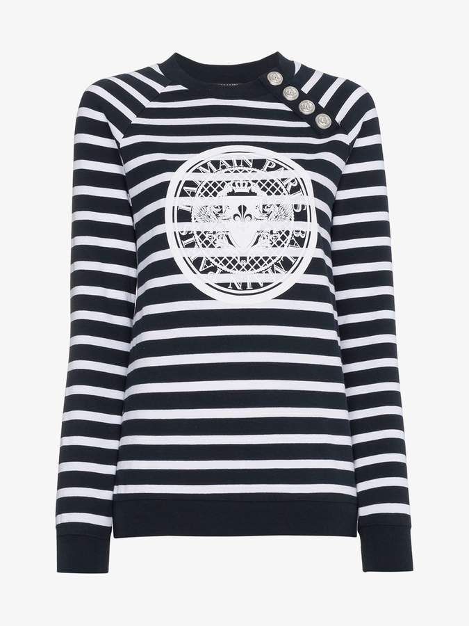Striped logo sweatshirt with silver buttons