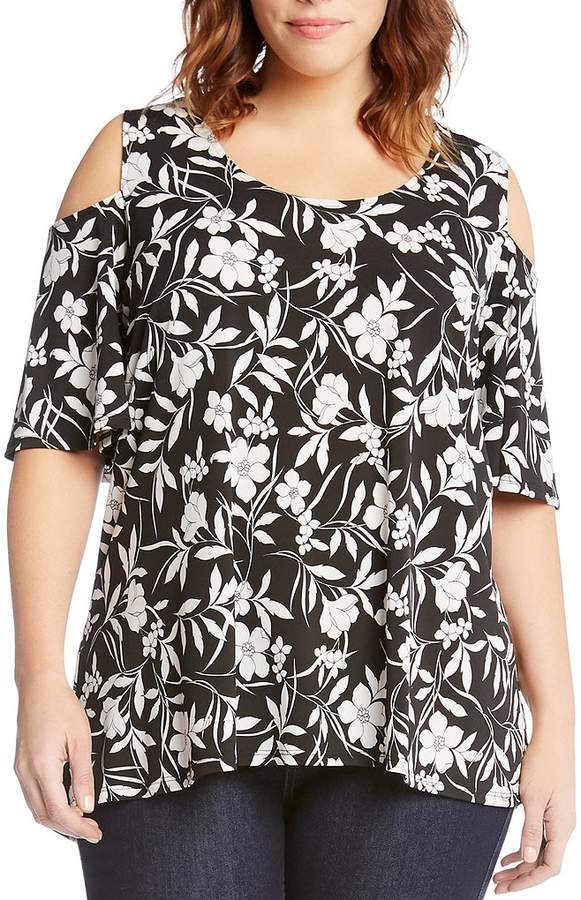 Karen Kane Plus Size Floral Print Cold Shoulder Top