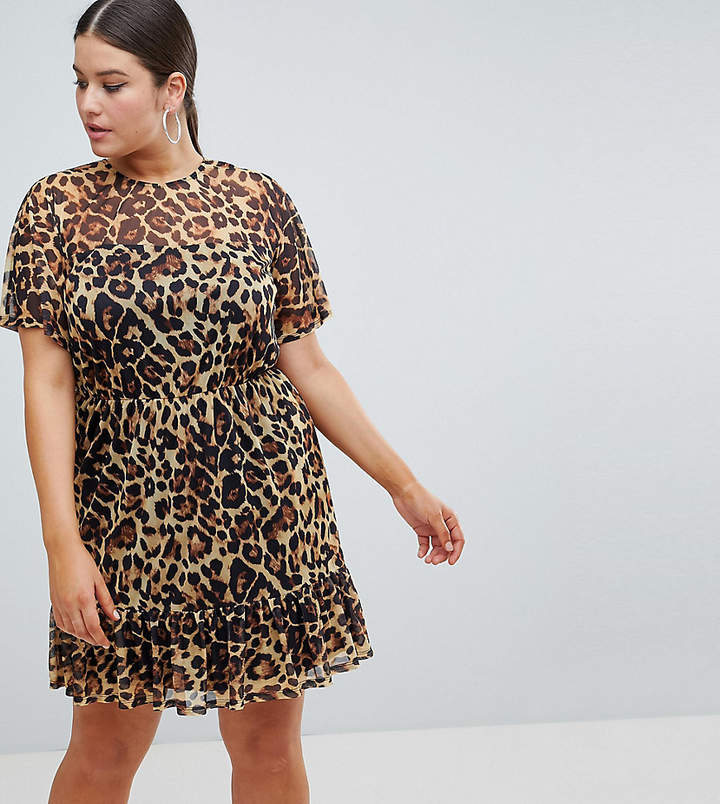 DESIGN Curve mini mesh tea dress in leopard print