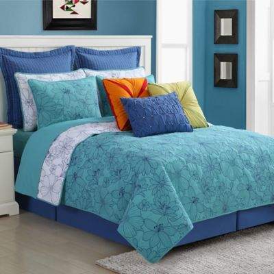 Martika Reversible Twin Quilt Set in Turquoise