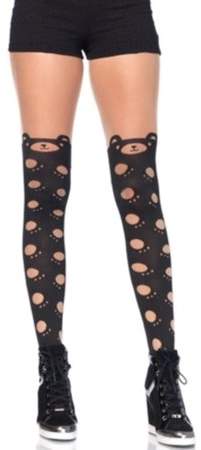 Women's Beary Cute Paw Print Opaque Pantyhose, Black/Nude, One Size
