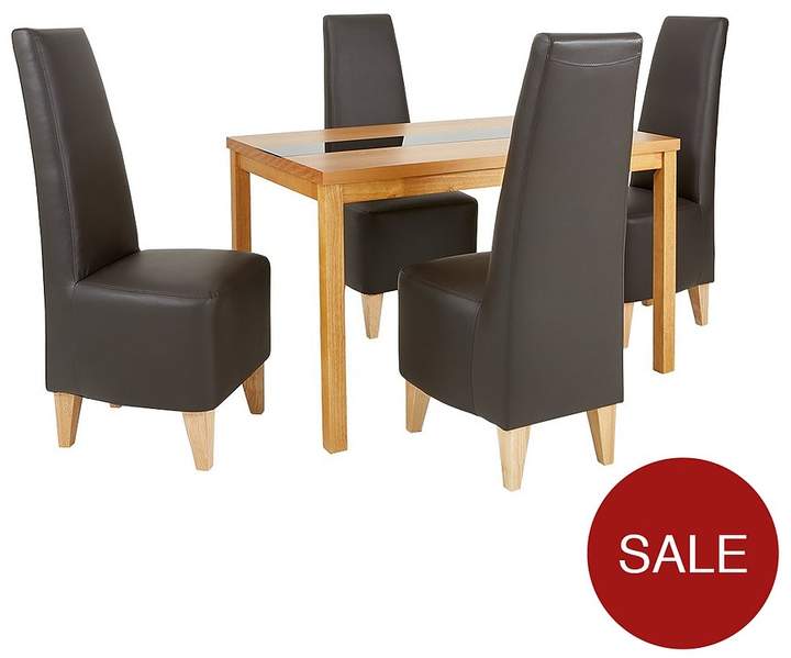 Evelyn 120cm Solid Wood And Glass Dining Table + 4 Manhattan Chairs