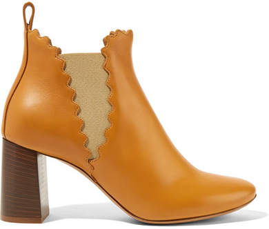 Chloé - Scalloped Leather Ankle Boots - Camel
