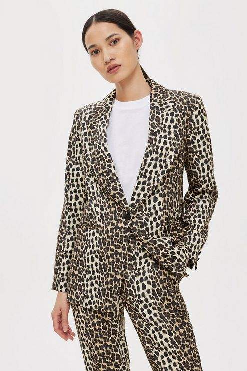 Petite Brown Leopard Print Suit Jacket