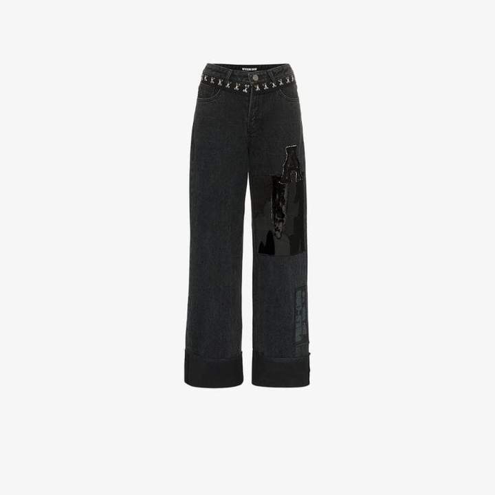 Hyein Seo patchwork and stud detail jeans