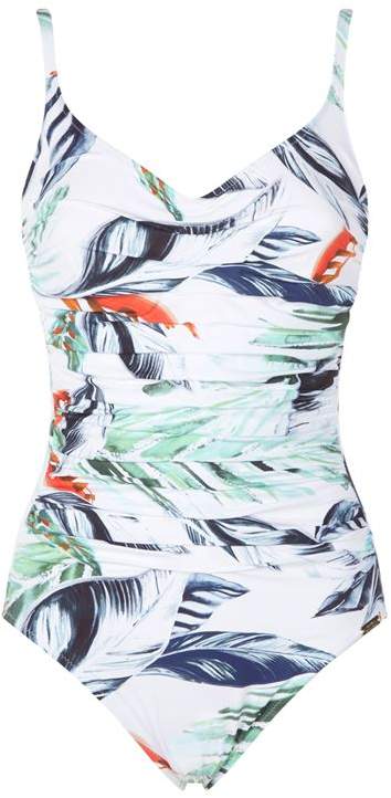 Ruched Leaf Print Swimsuit