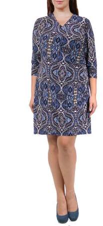 Women's Plus Size Blue and Cream Abstract Print Faux Wrap Dress