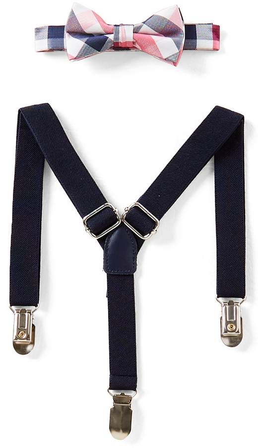 Baby Boys Checked Bow Tie & Suspenders Set