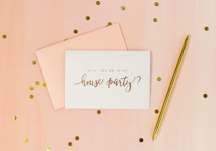 Etsy Rose Gold Foil Will You Be In My House Party card house party invitation bridal party card bridesmai